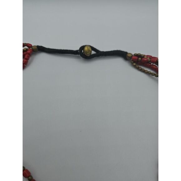 Vtg Southwestern Native American Brass Pendant Red Beads 18" - Picture 4 of 10